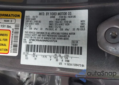 2022 Ford Bronco Sport from USA, damaged, VIN 3FMCR9A69NRD35724